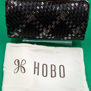 HOBO Lauren Black Metallic Woven Leather Clutch, New